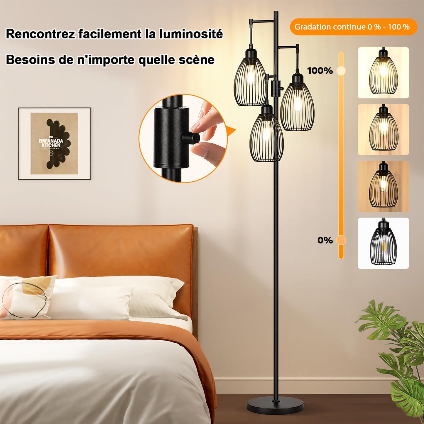 Nintiue Floor Lamp Living Room Dimmer 3 x 800LM LED Bulbs Included Living Room Floor Lamp with Elegant Teardrop Cage for Living Room Bedroom