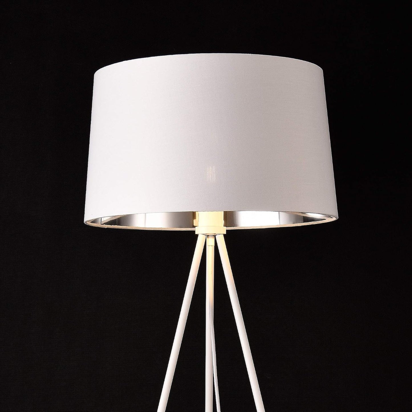 lux.pro Modern Stylish Tripod Floor Lamp E27 Design Metal Textile Height 150 cm White Silver