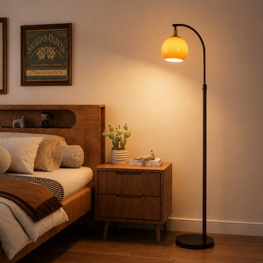 Lampadaire arc boule orange