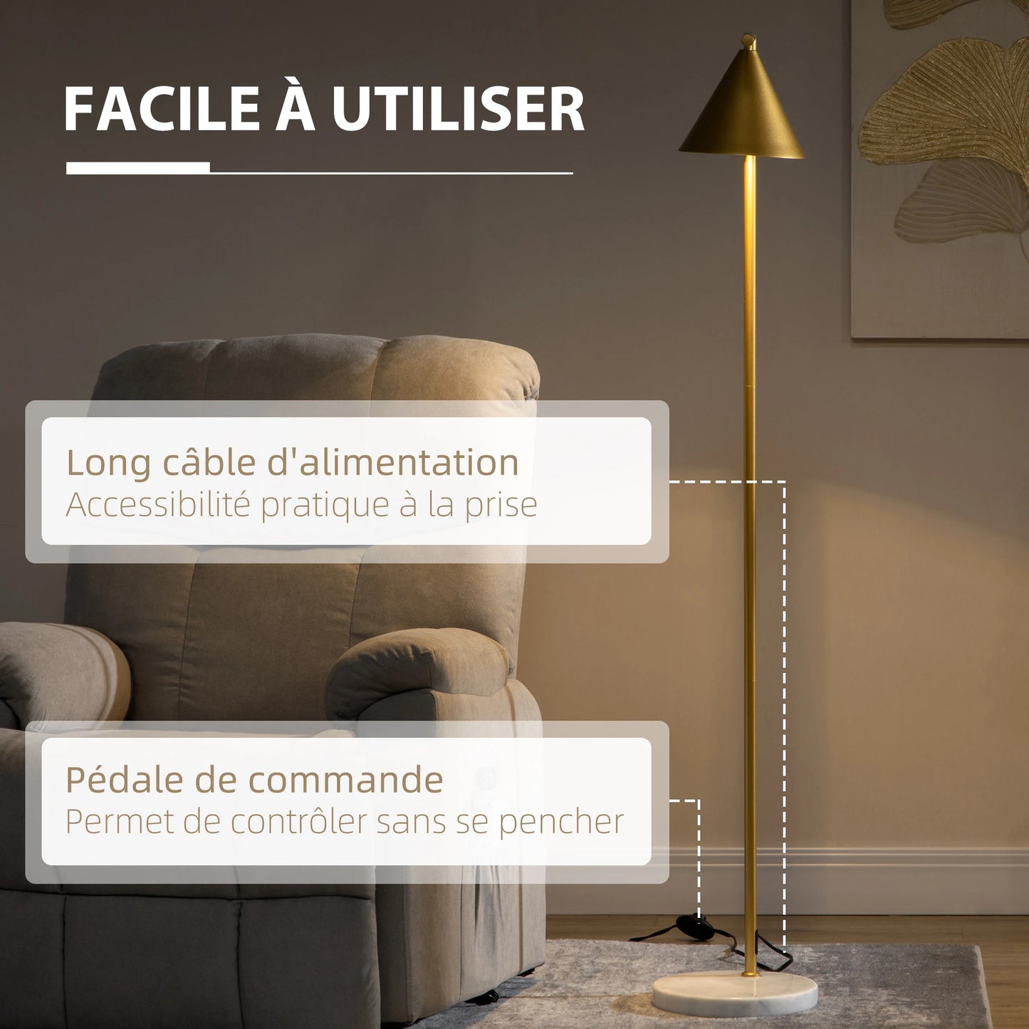 Lampadaire Metal Doré