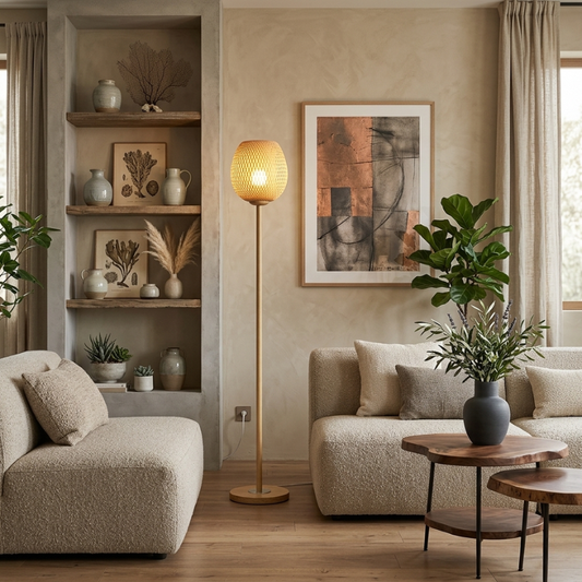 lampadaire bambou dans salon