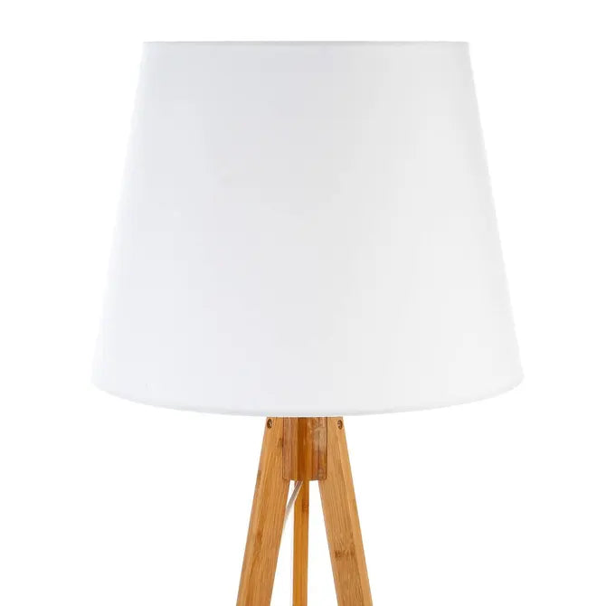 Lampadaire Trepied Bois Abat Jour Blanc
