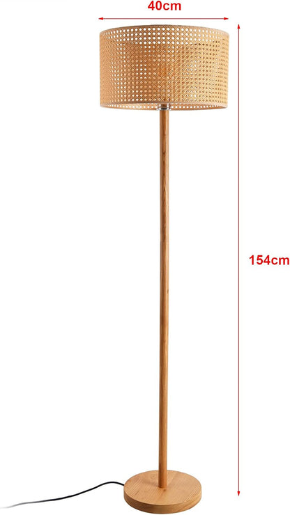 lux.pro Timeless Style Floor Lamp Elegant LED Light Design for Living Room Bedroom Office Reading Lamp Foot Switch E27 Wood Rattan Height 154 cm Natural Golden Brown