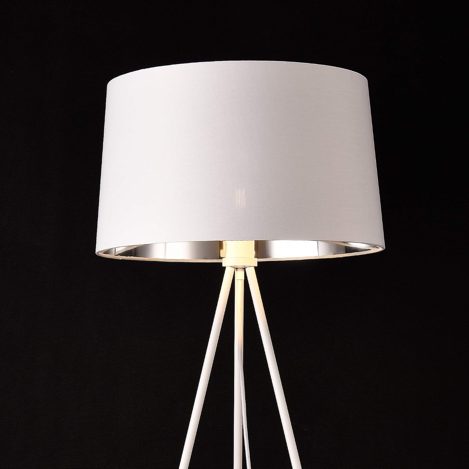 lux.pro Modern Stylish Tripod Floor Lamp E27 Design Metal Textile Height 150 cm White Silver