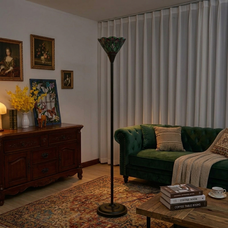 Lampadaire Tiffany Art Déco Vert