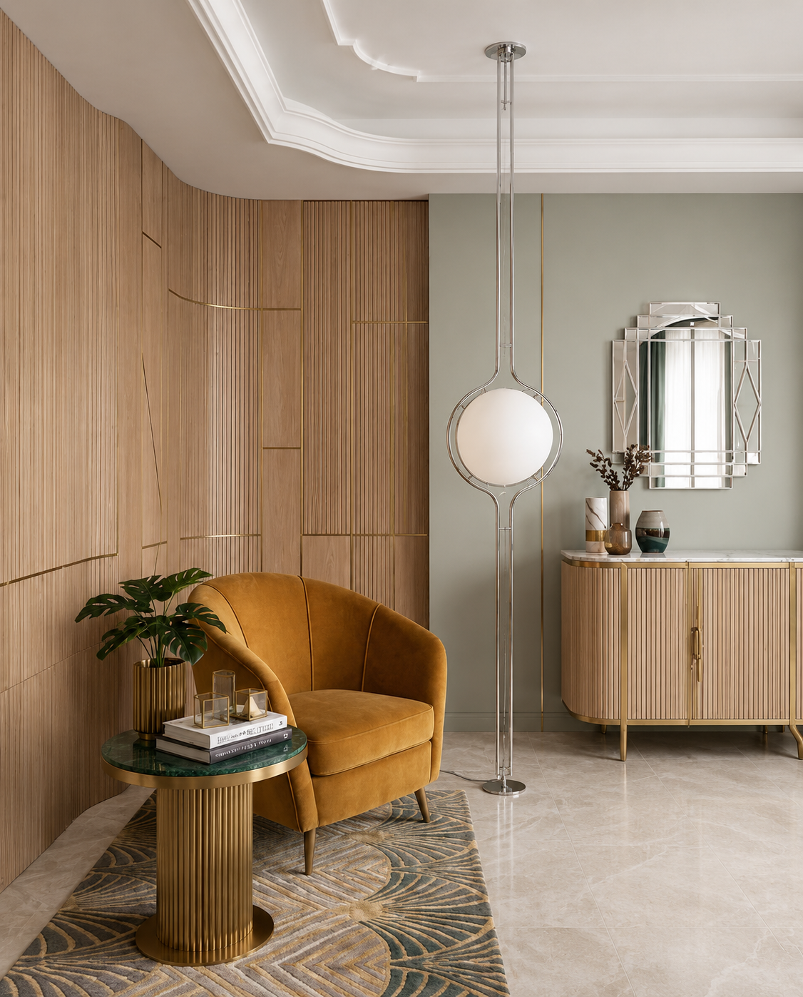 Lampadaire 1 Boule blanche plafond