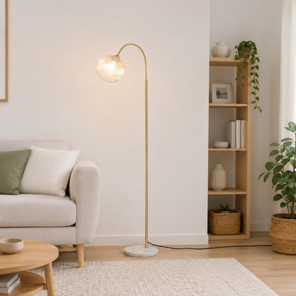 Lampadaire Arc Or marbre verre 