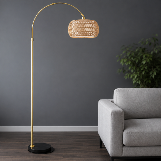 Lampadaire Arc Rotin