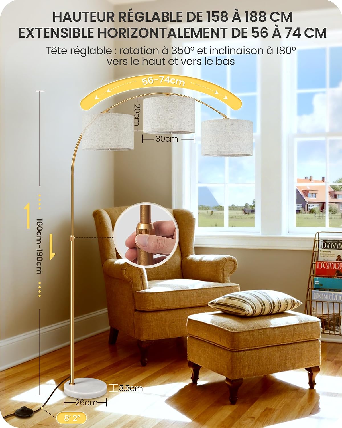 Lampadaire Arc XXL salon reglable  