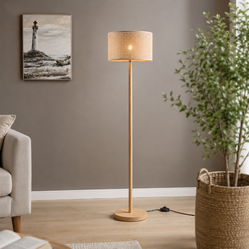 Lampadaire Bois Rotin