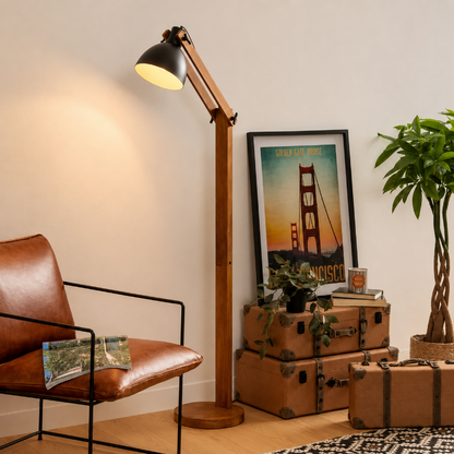 Lampadaire Bois cinema projecteur 