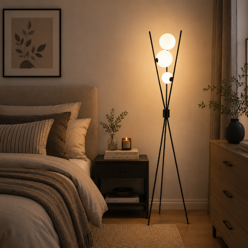 Lampadaire Boule Opaline noir