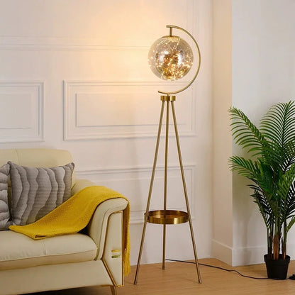 Lampadaire Globe Doré