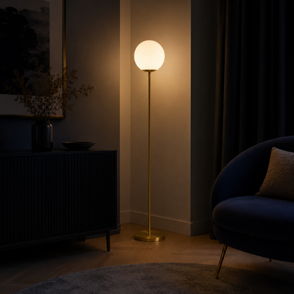 Lampadaire Globe doré 
