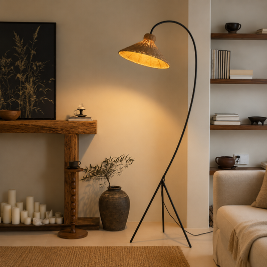 Lampadaire Japonais Rotin Bambou