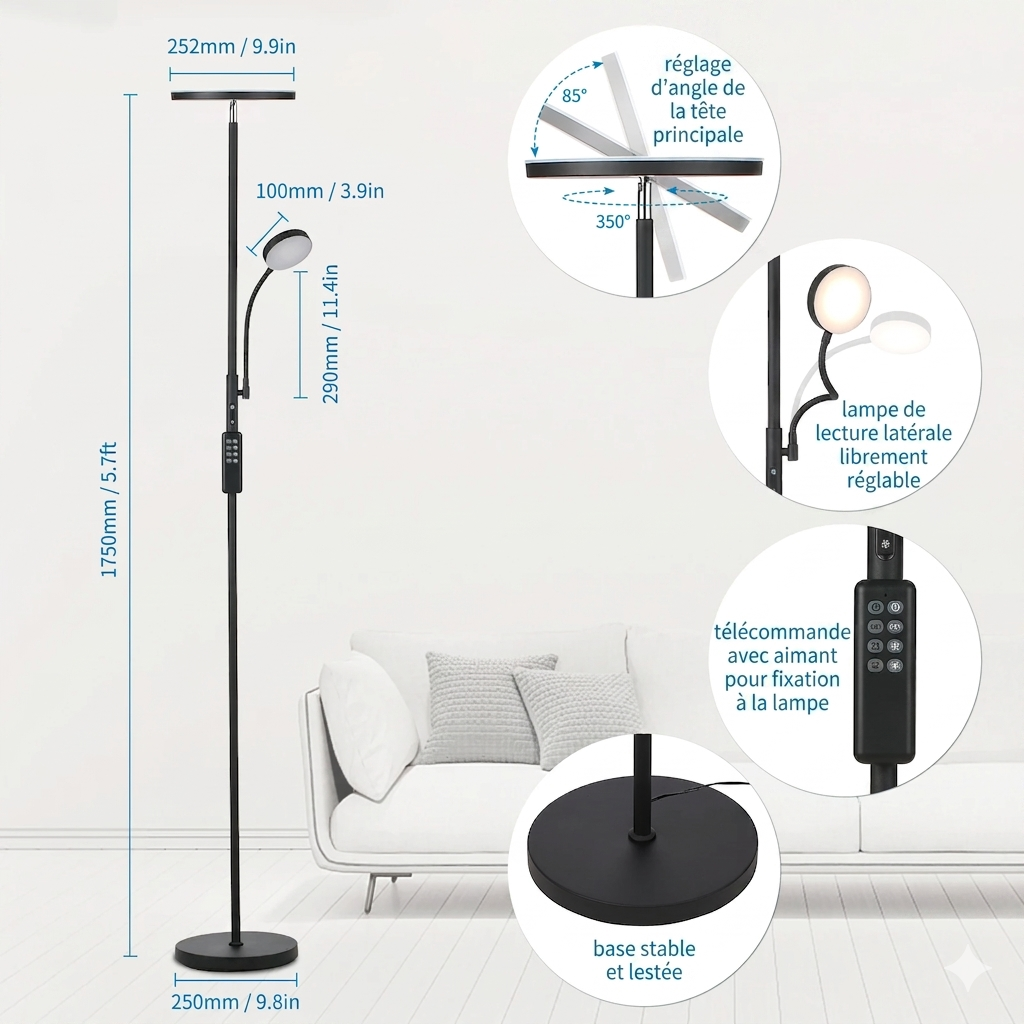 Lampadaire Led Avec Liseuse Et Variateur