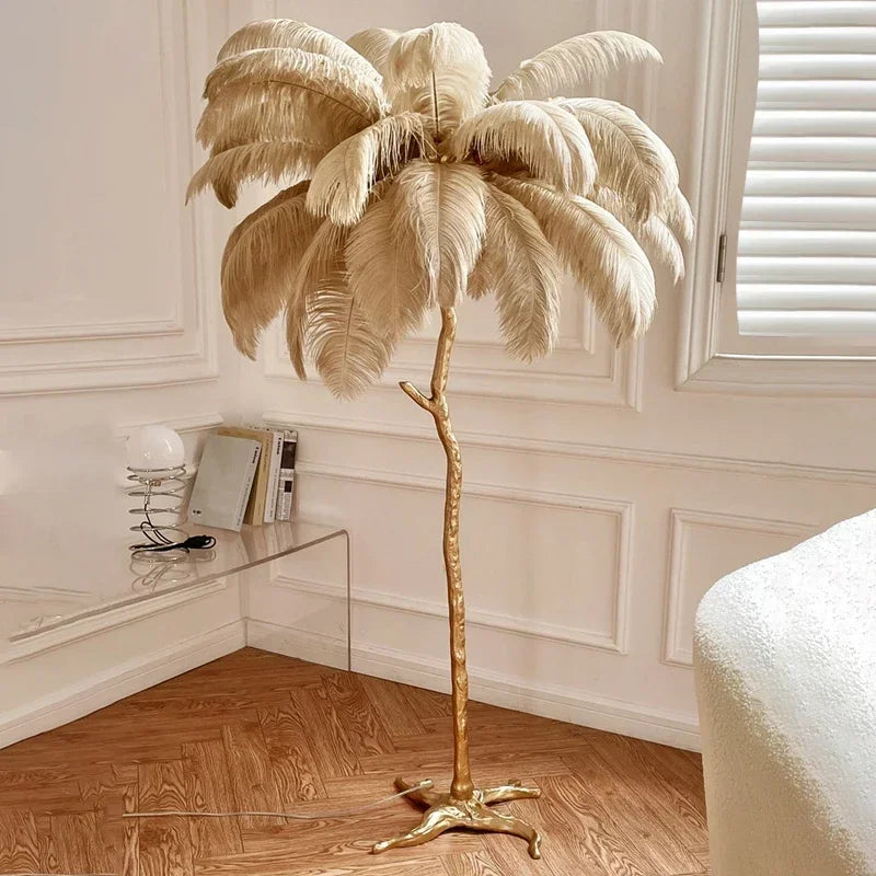 Lampadaire Plume d'Autruche beige 