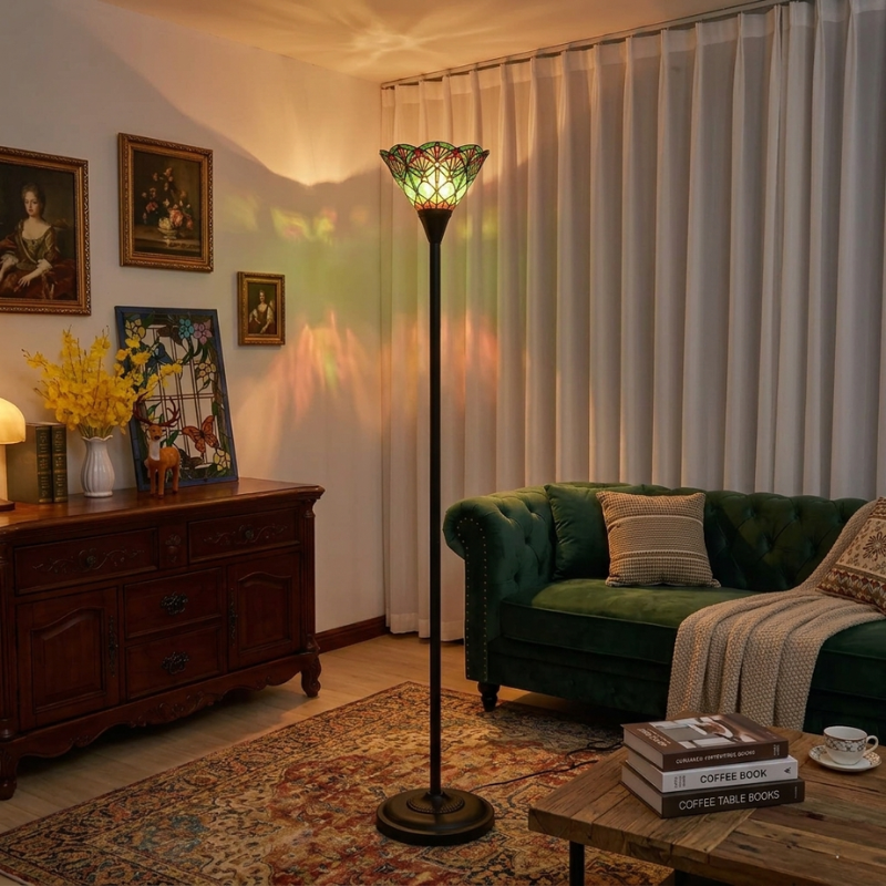 Lampadaire Tiffany Art Déco Vert