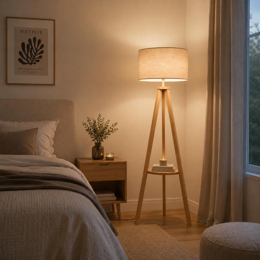 Lampadaire Trepied Bois Blanc chambre