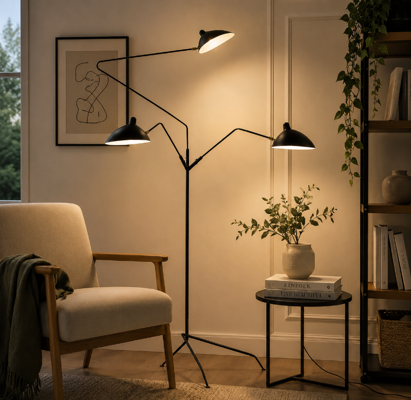 Lampadaire noir 3 tete 