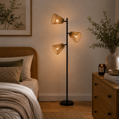 Lampadaire rotin 3 Tetes