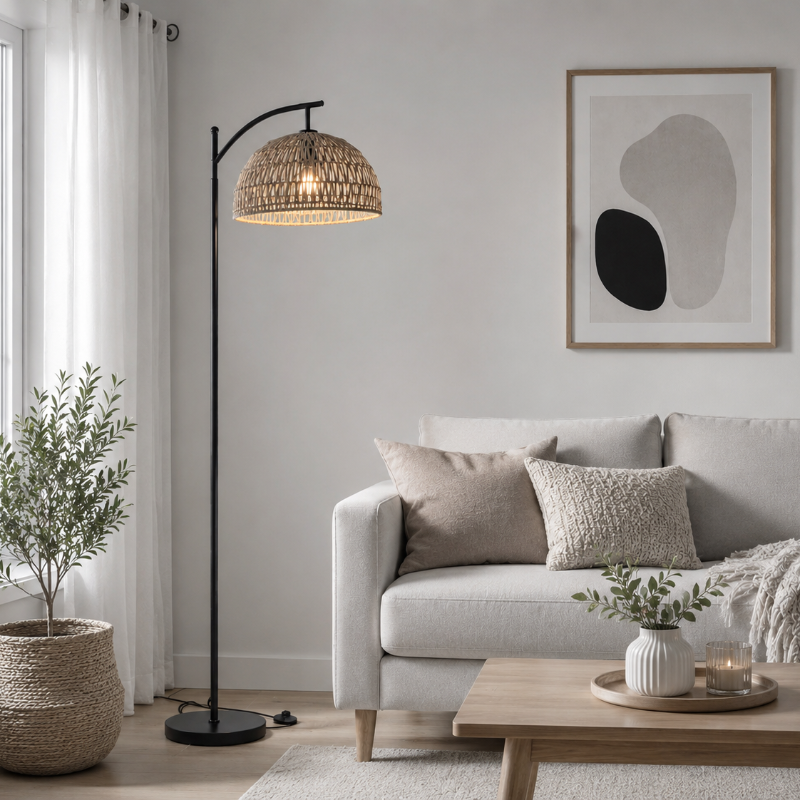 Lampadaire rotin Corde
