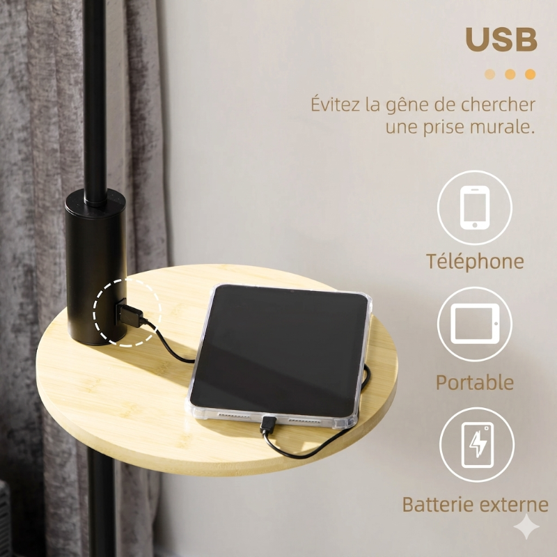 Lampadaire sur Pied avecprise USB