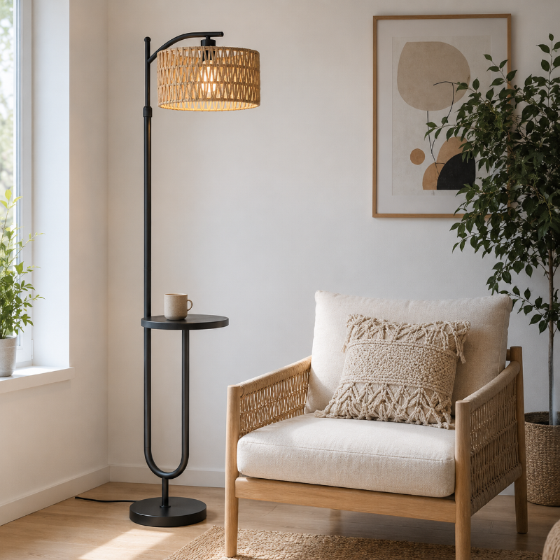 Lampadaire table Rotin
