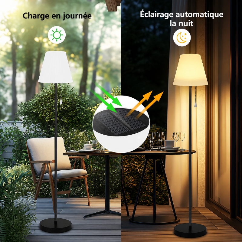 Lampadaire terrasse paneau solaire 
