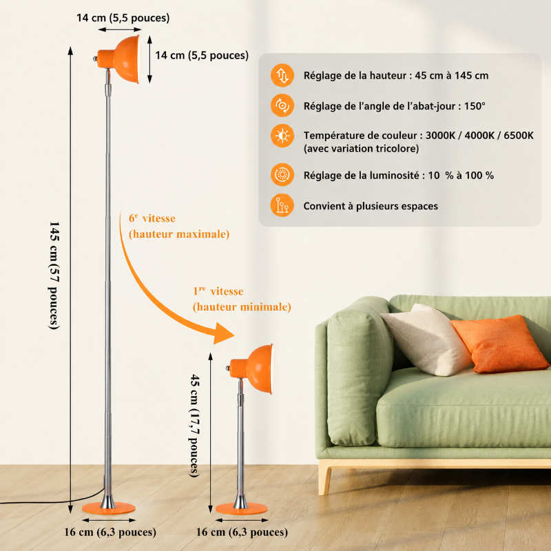 caracterestiques Lampadaire Sur Pied Orange