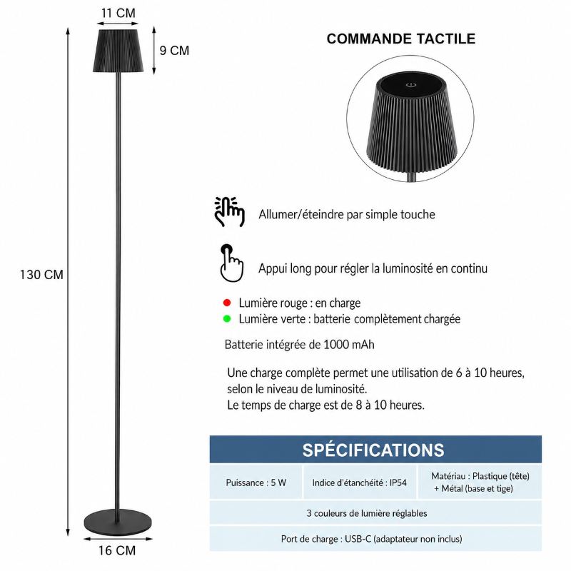 infos lampadaire rechargable exterieur