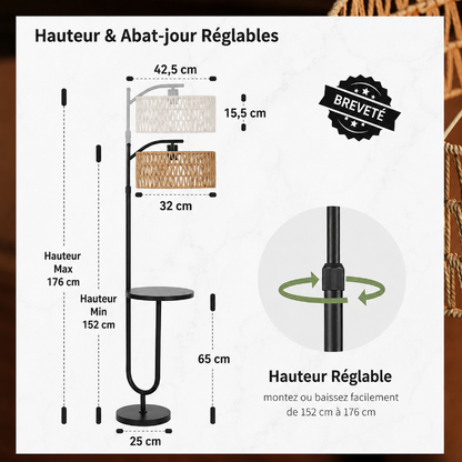 infos lampadaire rotin table 