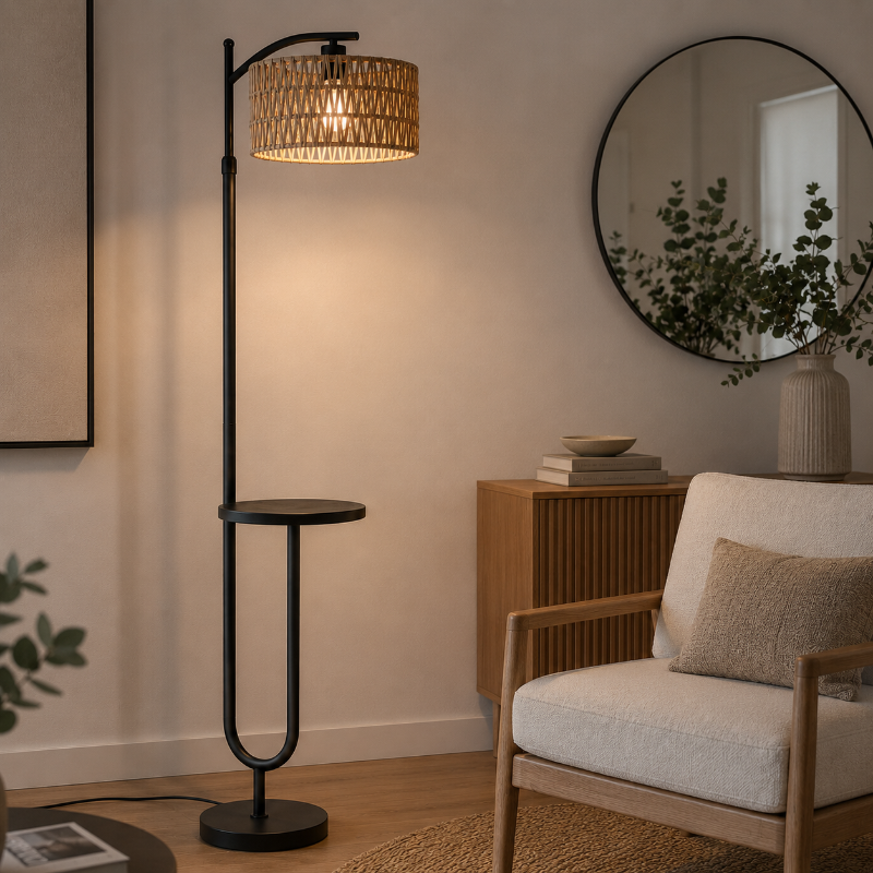 lampadaire avec table rotin 