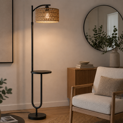lampadaire avec table rotin 