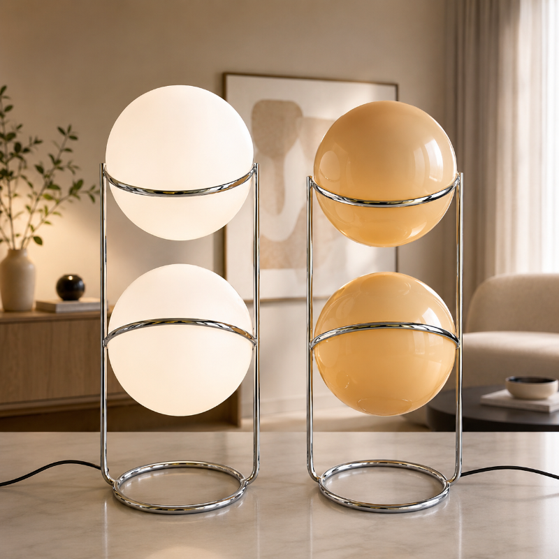 lampadaire boule blanche et ambre 