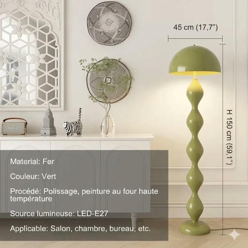 Lampadaire champignon vert salon  15cm