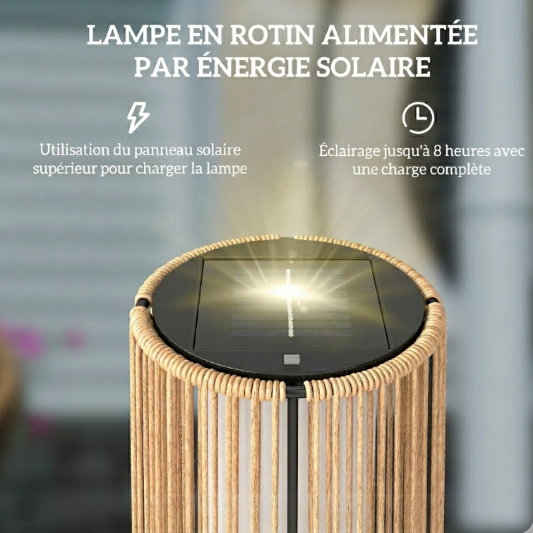 lampadaire rotin paneau solaire 
