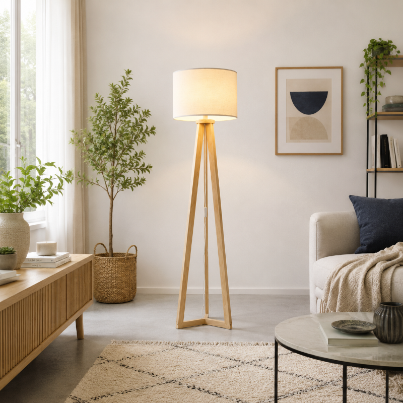 lampadaire trepied abat jours blanc 