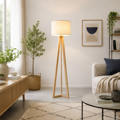 lampadaire trepied abat jours blanc 