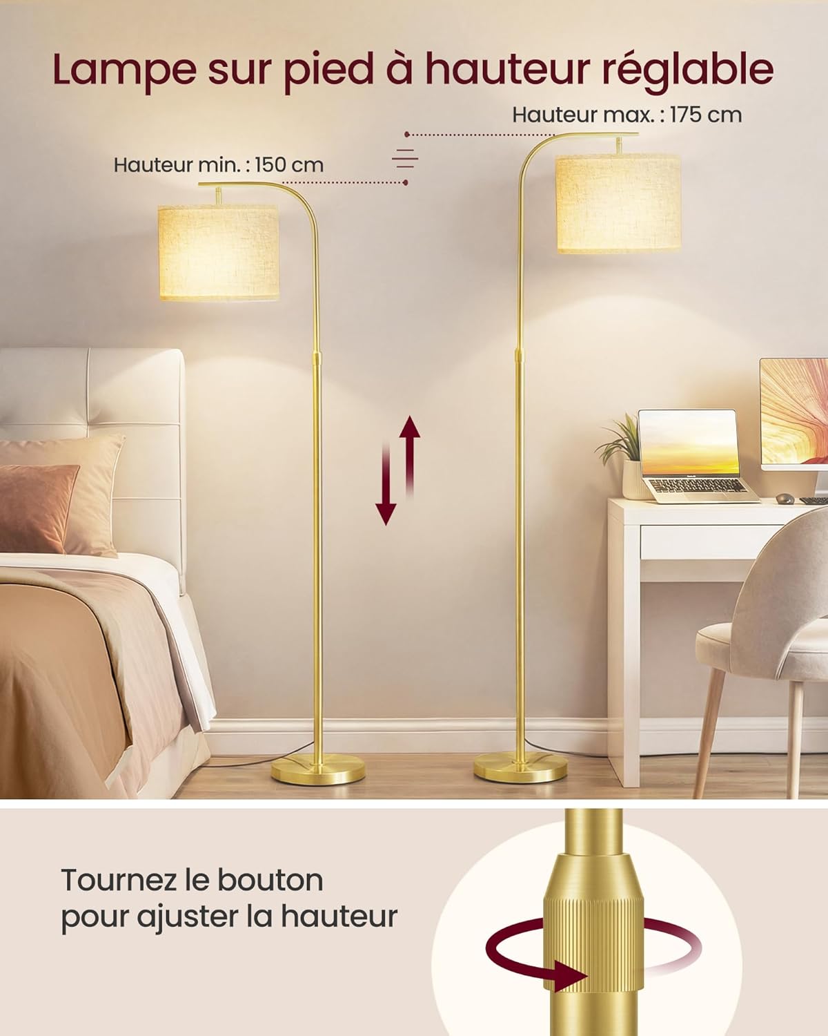 lampe sur pied or  ajustable 