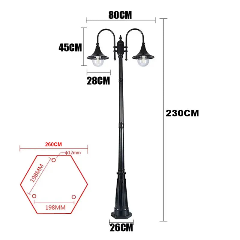 taille lampadaire vintage exterieur 2 tête